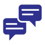 blue icon of two overlapping talk bubbles