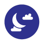 blue icon of a circle with a moon and clouds inside
