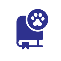 blue icon of a book with a paw print on it